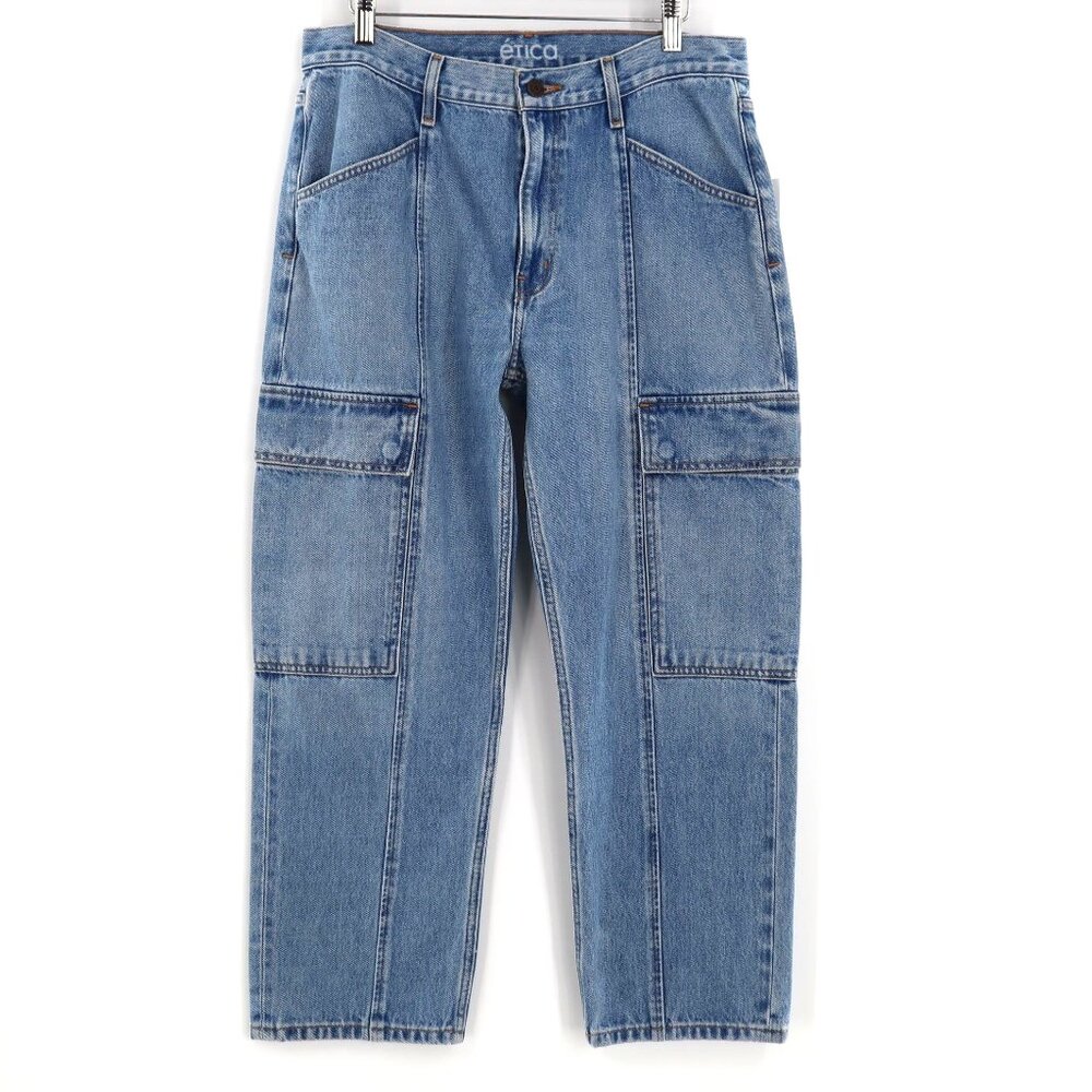 NEW Etica Pax Mid-rise Cargo Jeans Womens Y2K Cropped Zip Fly High Rise Casual - Picture 2 of 10